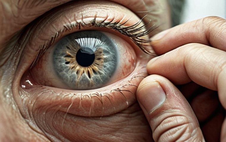 **
A blurred vision scene, symbolizing cataract vision. Include elements suggesting age, like slightly aged hands or a faded photograph in the background. The overall tone should be soft and a bit muted.
**