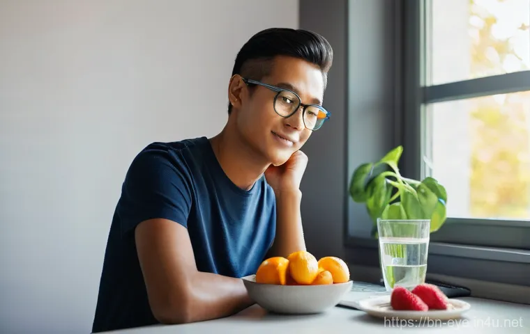 안과 처방 안약 종류 - **Prompt 1: Modern Eye Care Routine at Home**
"A young adult, approximately 25-30 years old, sit...